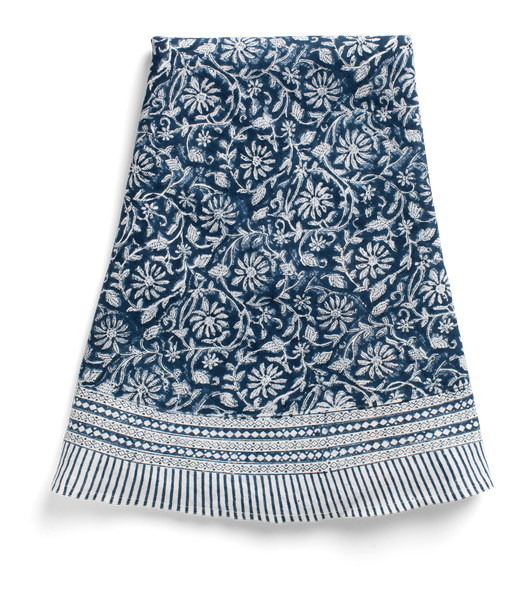Round linen tablecloth with Margerita print in Navy Blue Chamois Shop