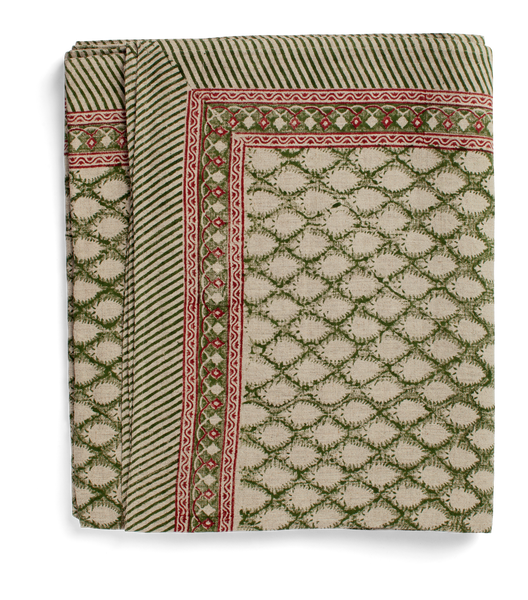 Linen tablecloth with Cypress print in Green Chamois Shop