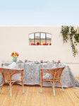 Linen tablecloth with Pomegranate print in Turquoise