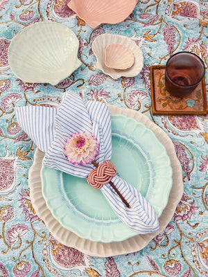 Linen tablecloth with Pomegranate print in Turquoise