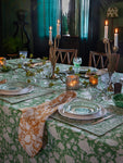 Linen Tablecloth with Indian Rose print in Green