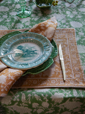 Linen napkins with Indian Rose in Ochre