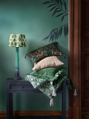 Velvet Cushion with ruffle in Green