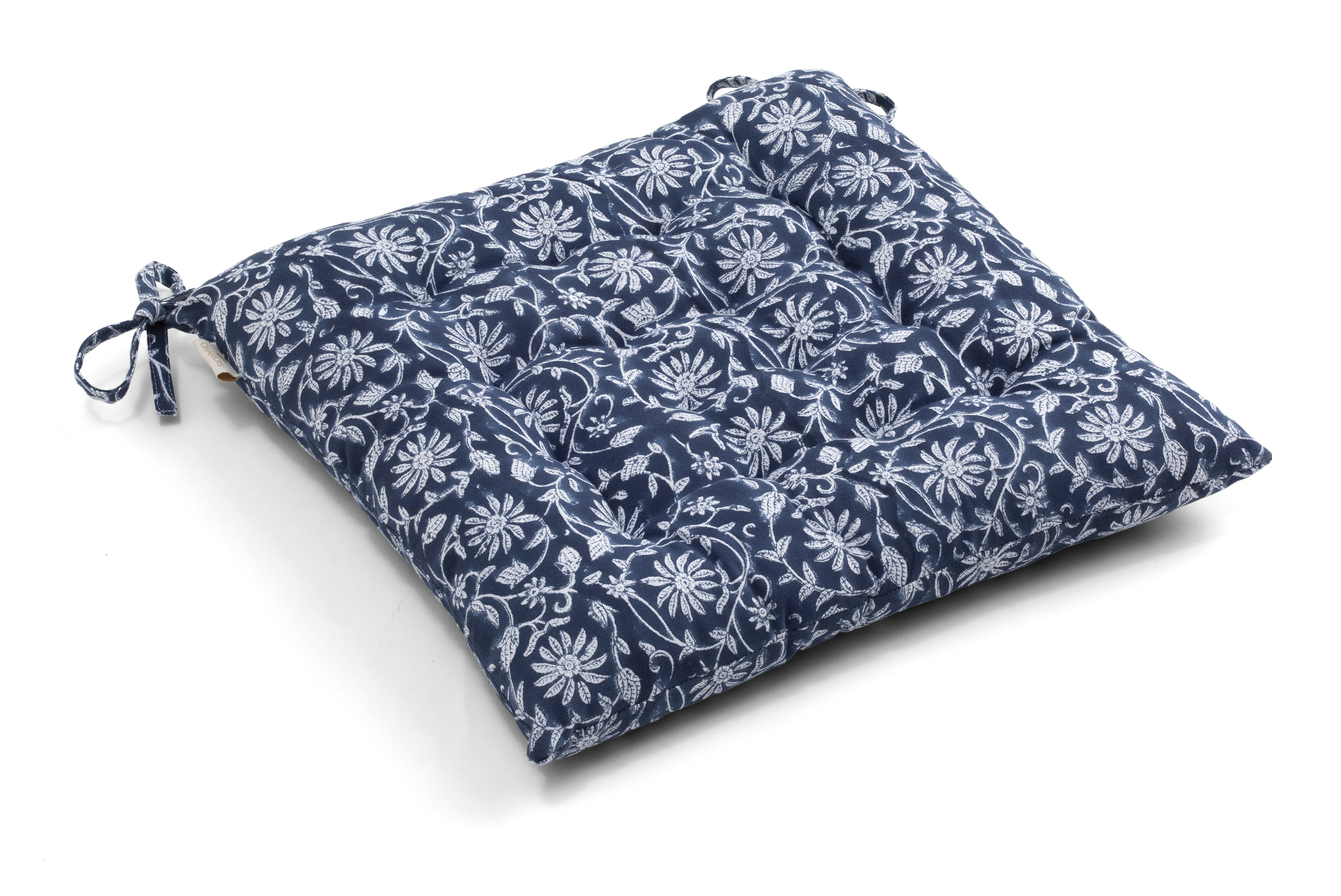 Square seat cushion with Margerita print in Navy Blue