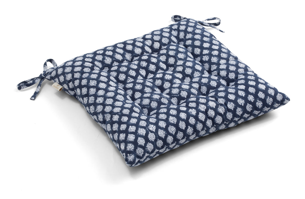 Square seat cushion with Medallion print in Navy Blue