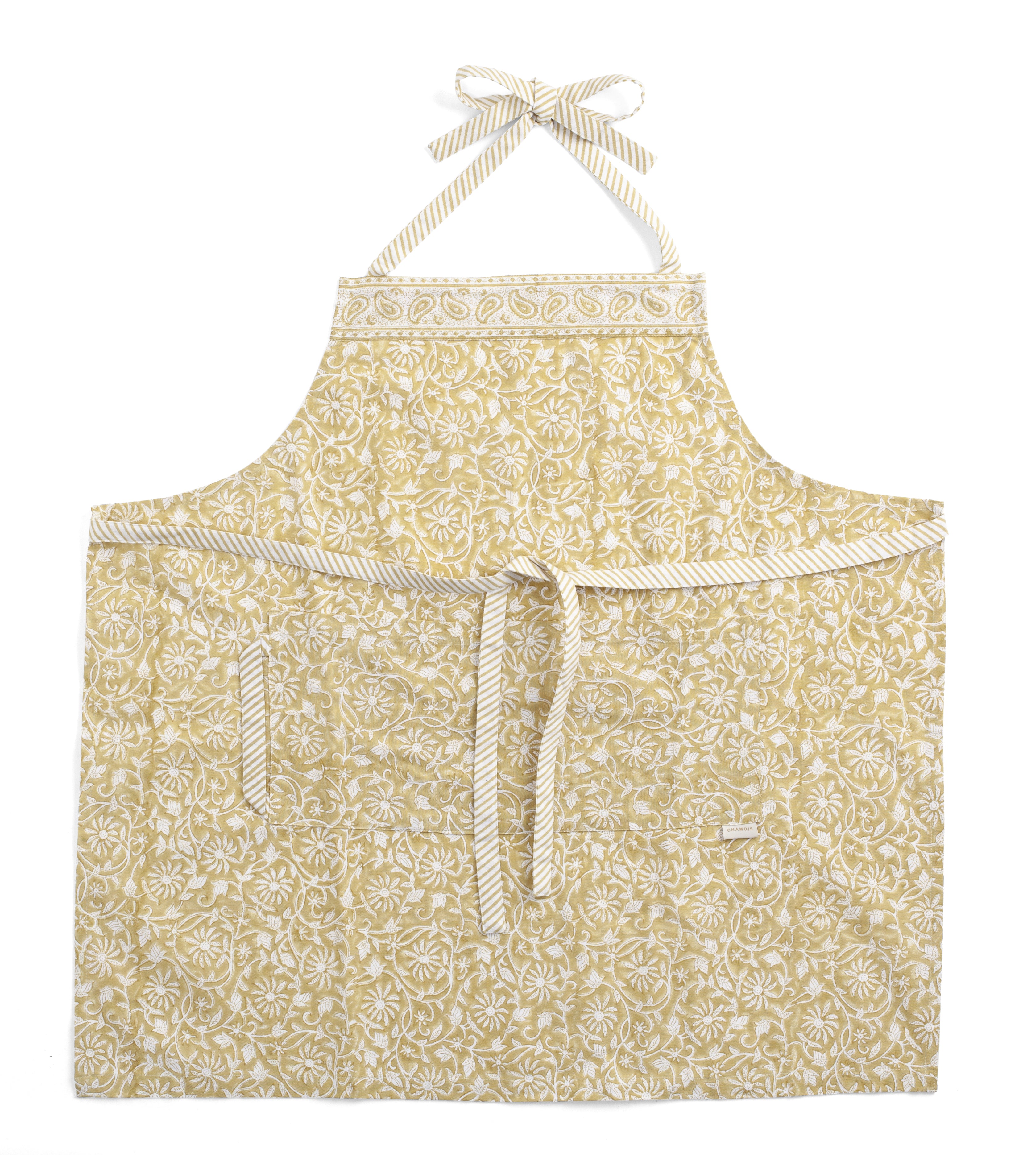 Apron with Margerita print in Yellow Olive