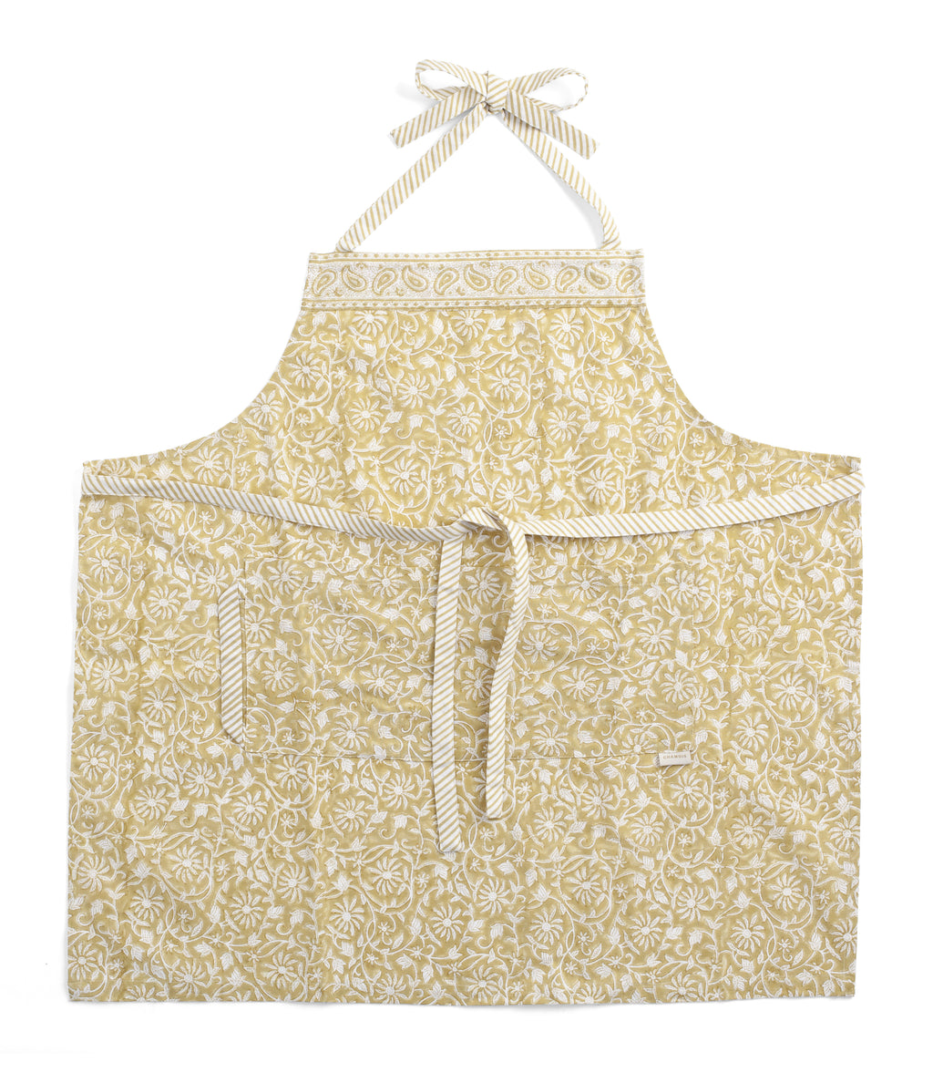 Apron with Margerita print in Yellow Olive