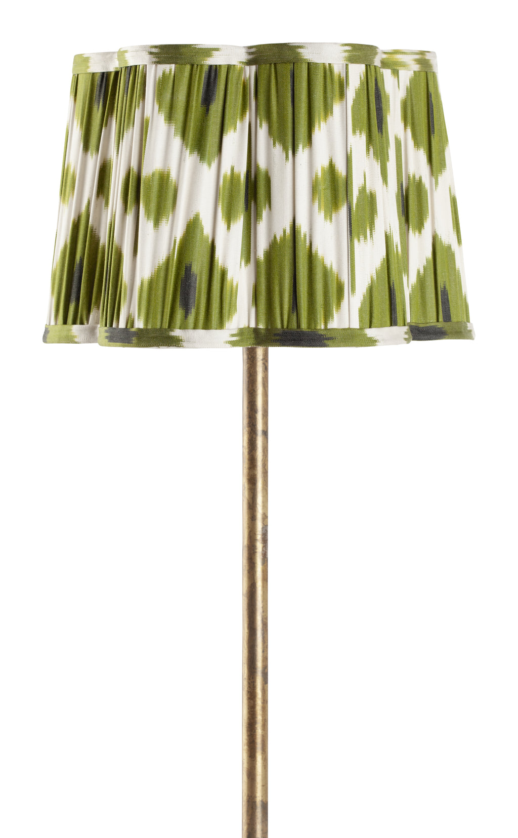 Silk Lampshade Scallop with Ikath print in Green