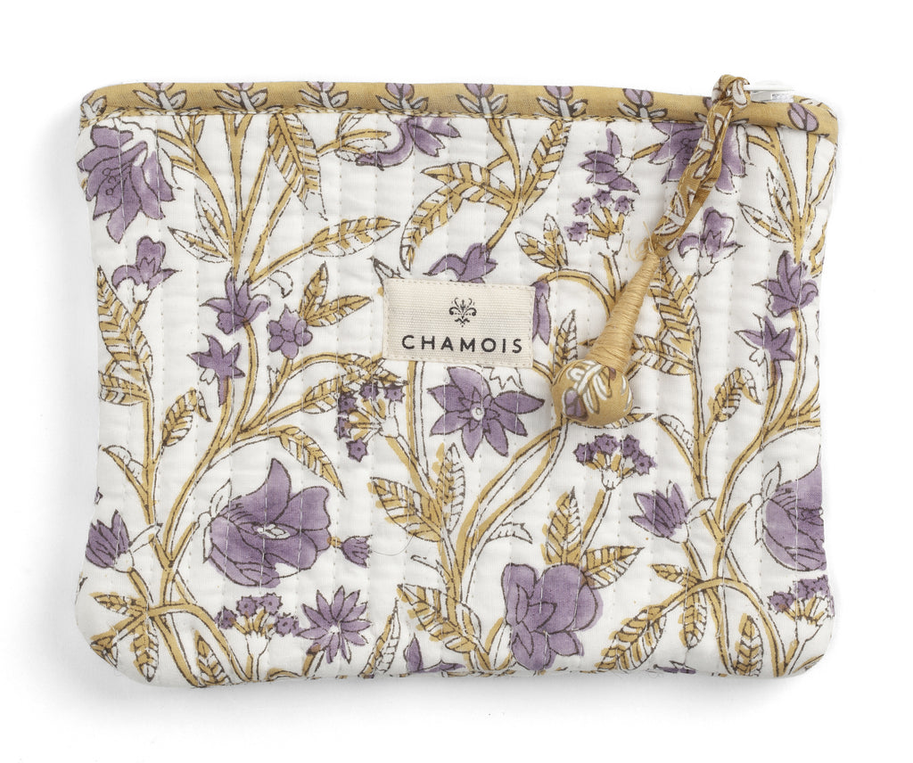 Pouch with Rose print in Lilac and Yellow - Small