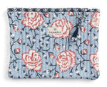 Pouch with Rose print in Blue and Red - Medium
