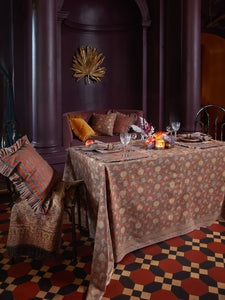 Tangier Pomegranate tablecloth in Rusty Red & Grey