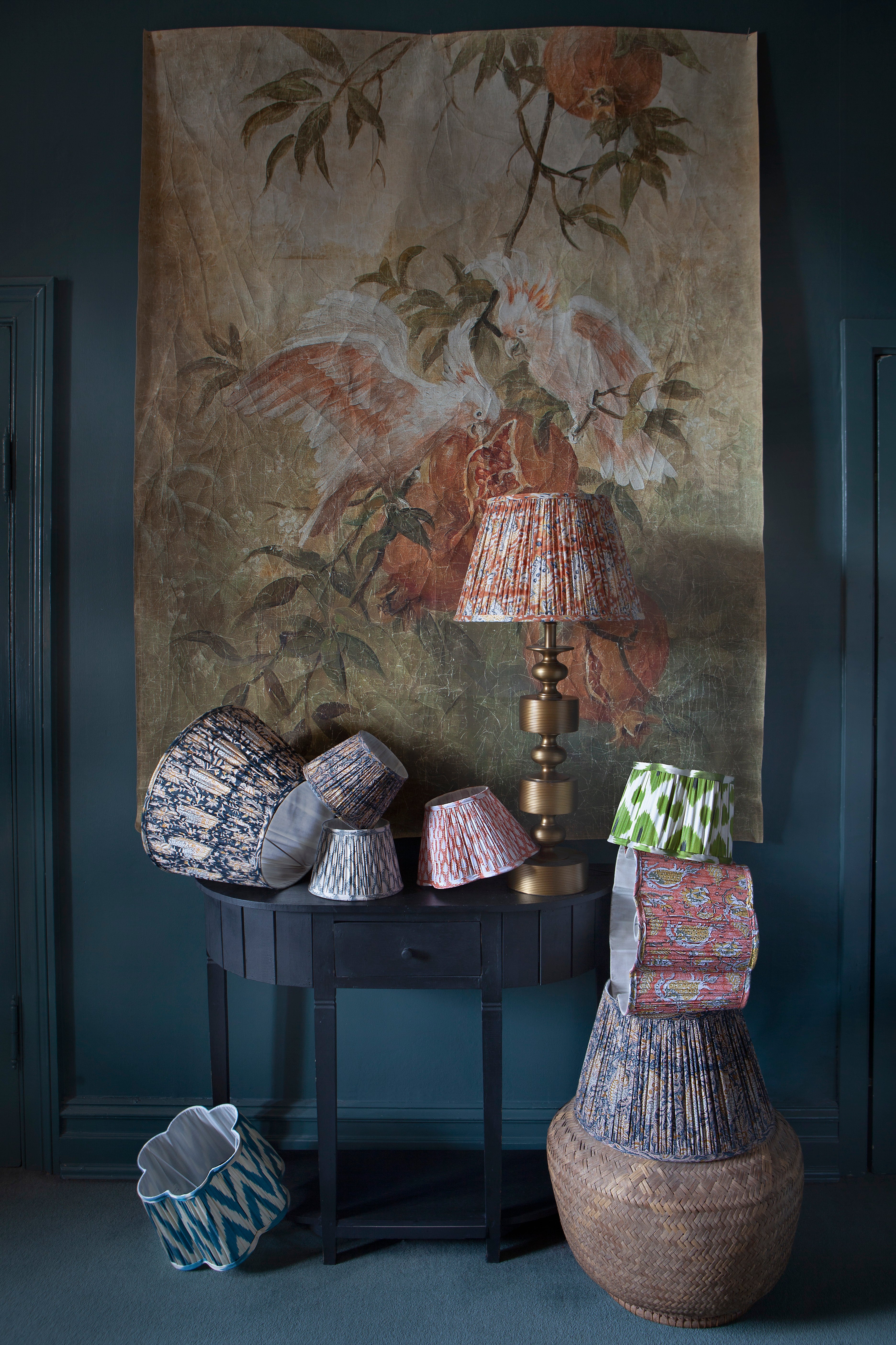 Lampshade with Oriental print in Dark Blue