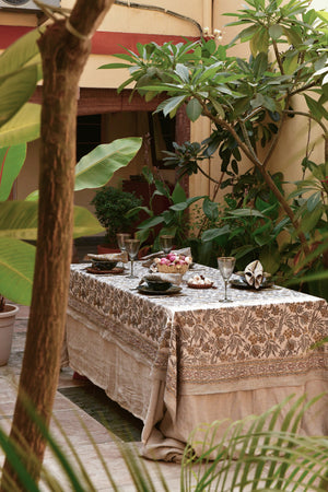 Linen Tablecloth with Parrot in Blue