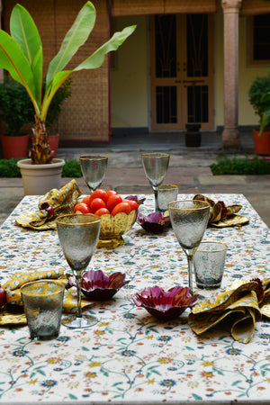Tablecloth with Samode in Ochre, Blue & Green