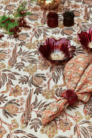 Linen Napkins with Cypress Parrot in Rust