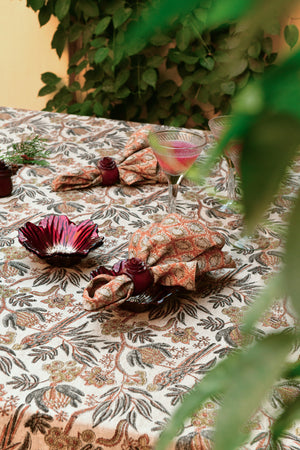 Linen Tablecloth with Parrot in Rust