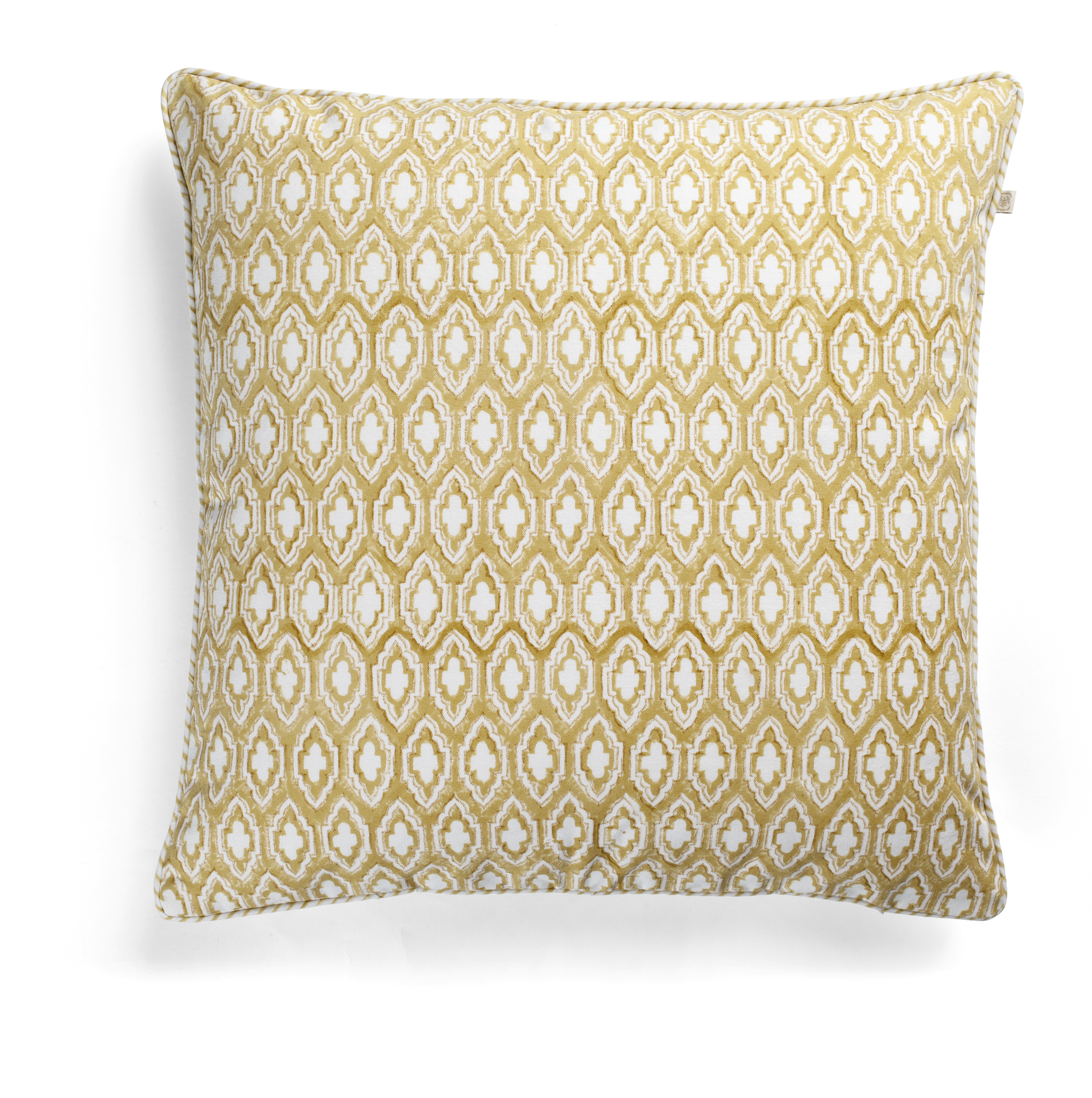 Cushion with Cross print in Yellow Olive