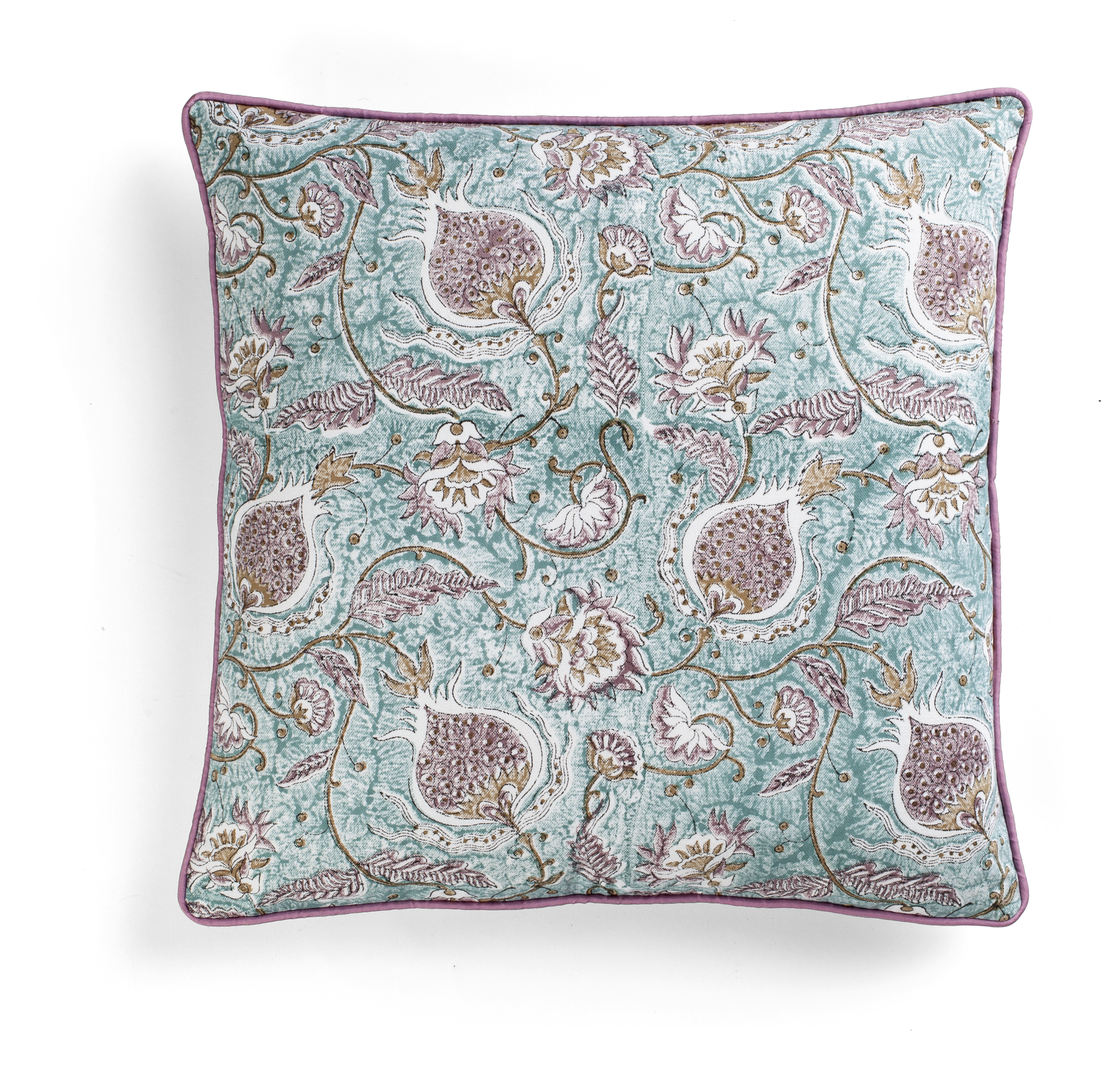 Pomegranate Cushion with piping in Turquoise