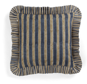 Ruffle cushion with Jaipur Stripe print in Beige & Blue