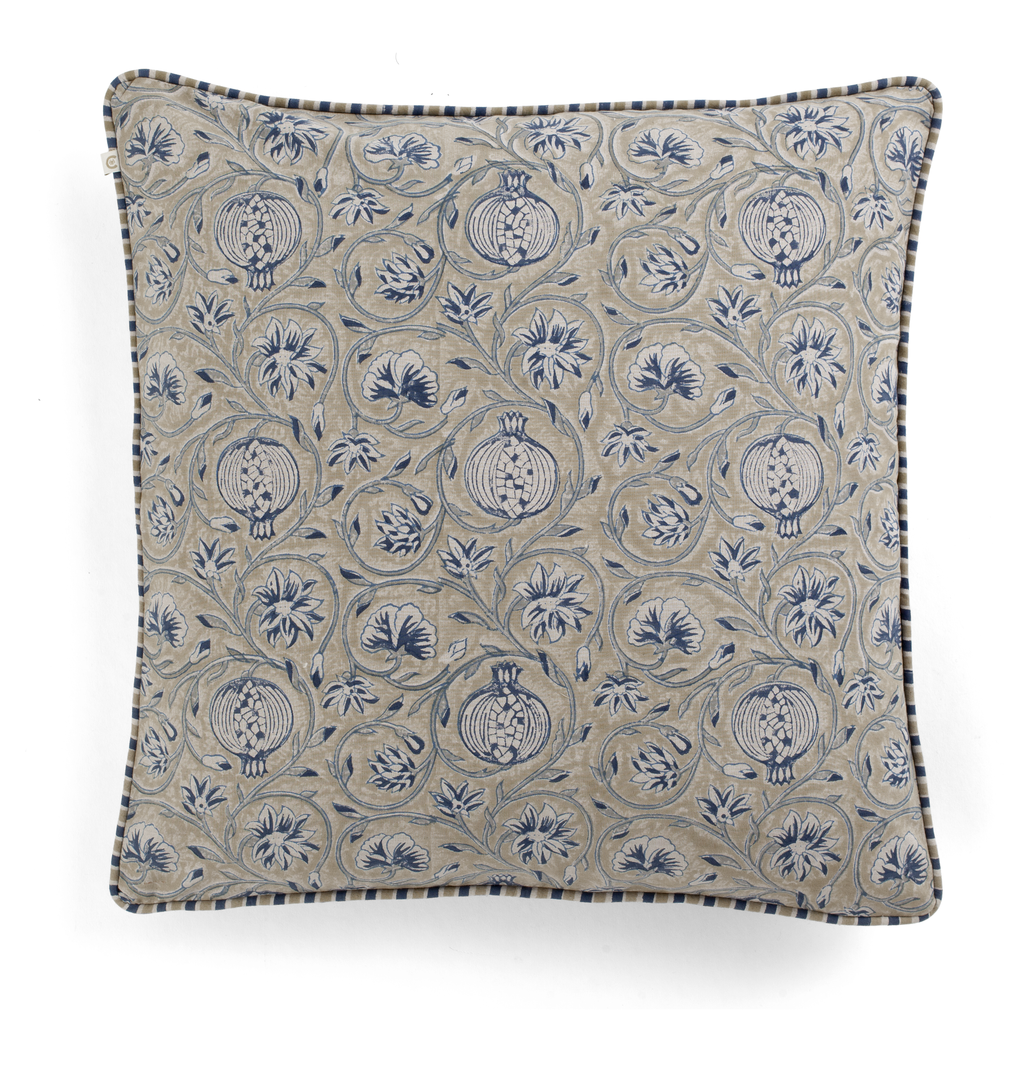 Cushion with Tangier Pomegranate print in Beige & Blue