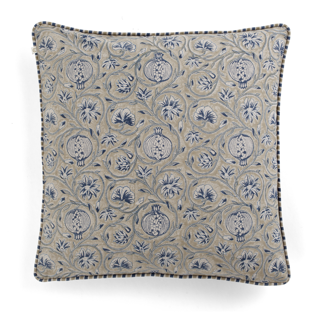 Cushion with Tangier Pomegranate print in Beige & Blue