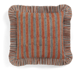 Ruffle cushion with Jaipur Stripe in Rusty Red & Grey