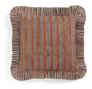 Ruffle cushion with Jaipur Stripe in Rusty Red & Grey