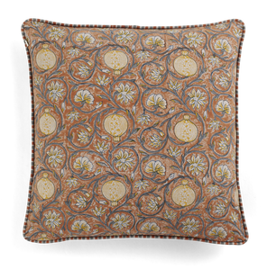 Cushion with Tangier Pomegranate print in Rusty Red & Grey