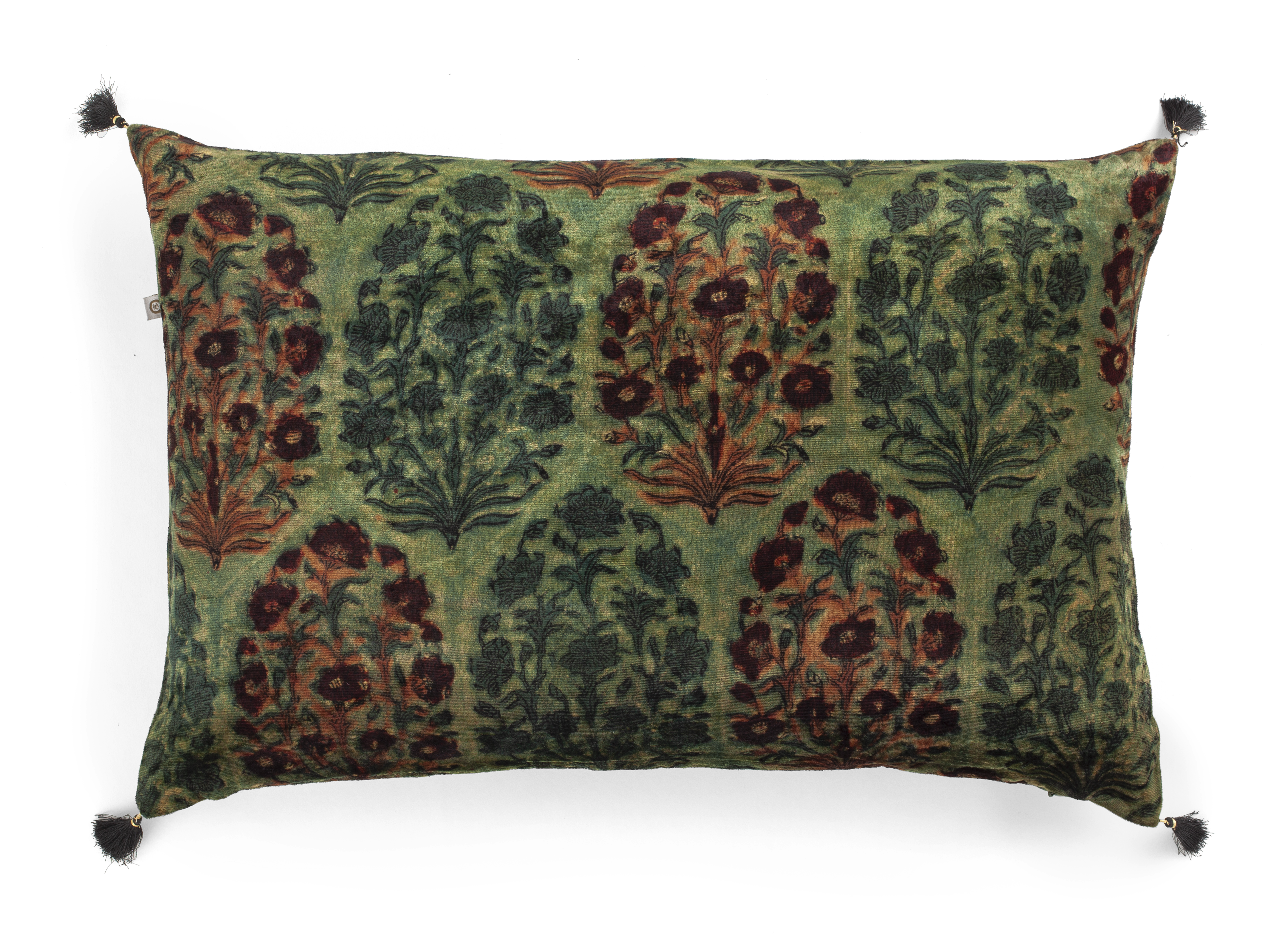 Silk Cushion with tassels in Baguru Green & Gold