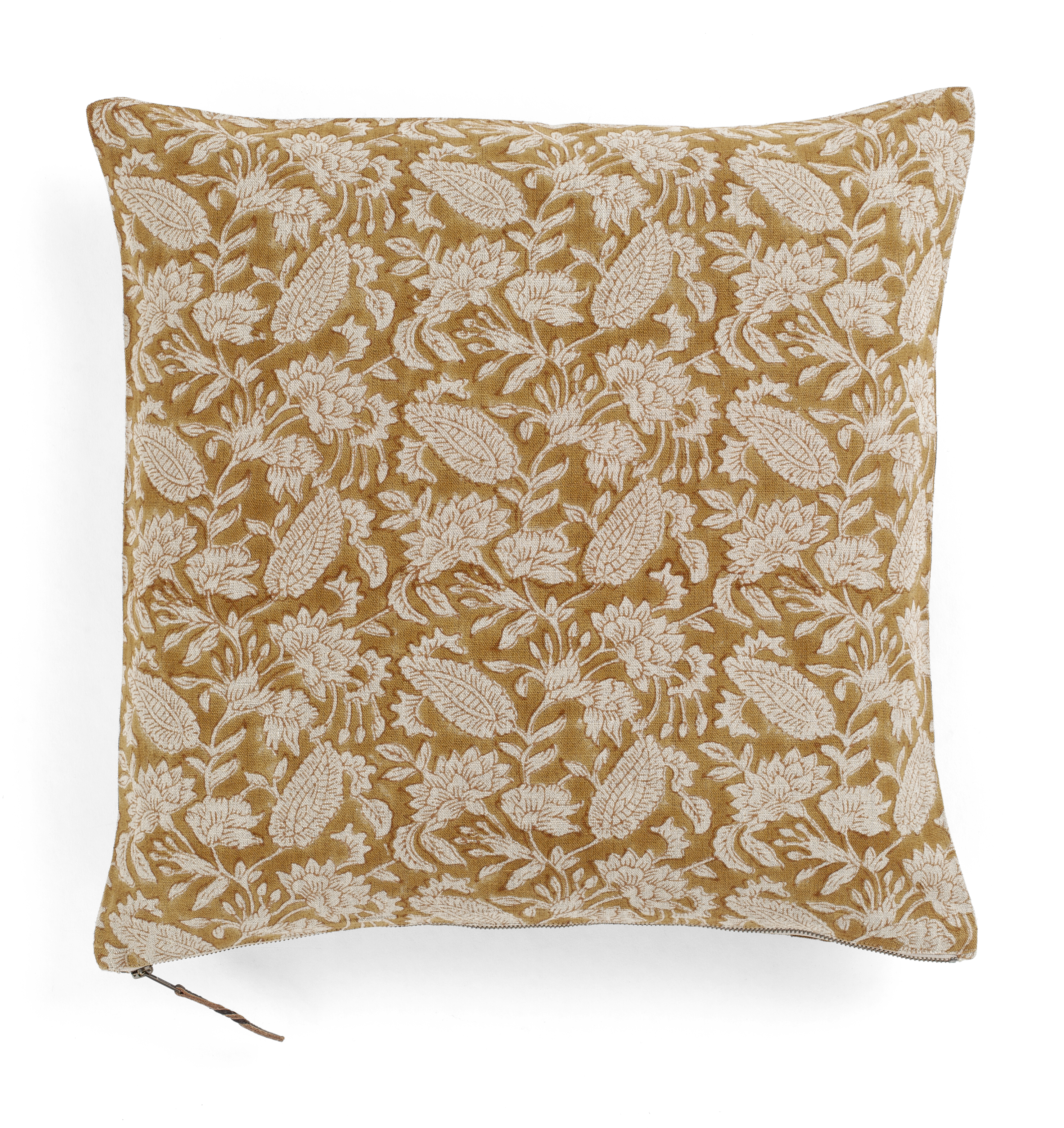 Linen cushion with Jodhpur print in Ochre