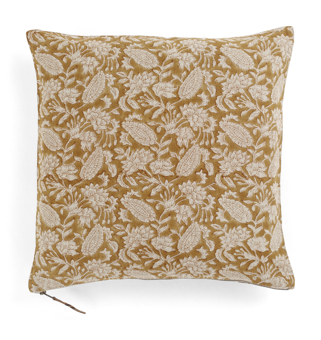 Linen cushion with Jodhpur print in Ochre