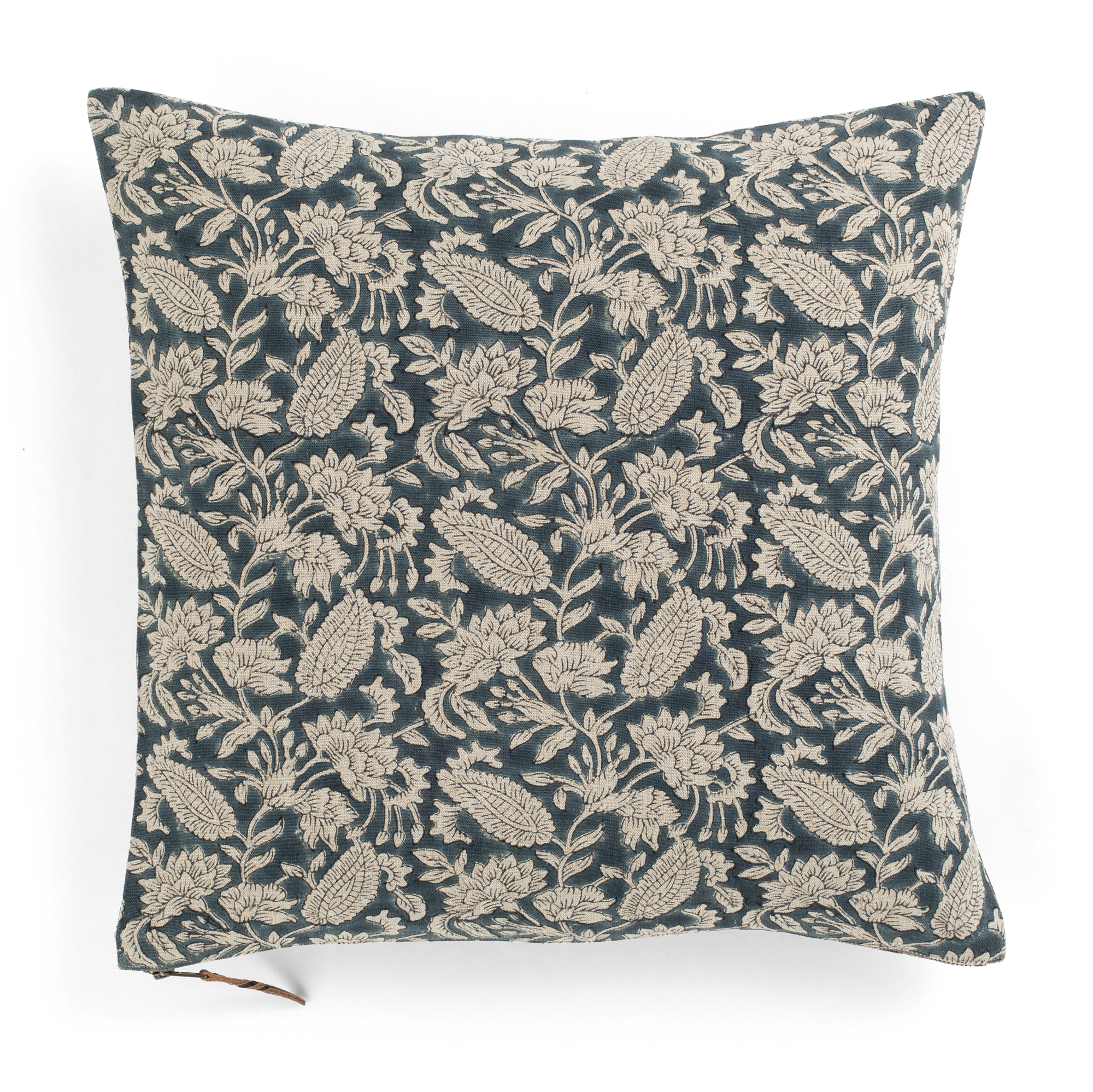 Linen cushion with Jodhpur print in Denim Blue