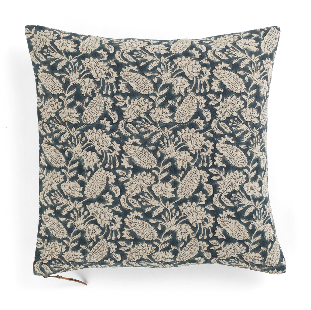 Linen cushion with Jodhpur print in Denim Blue