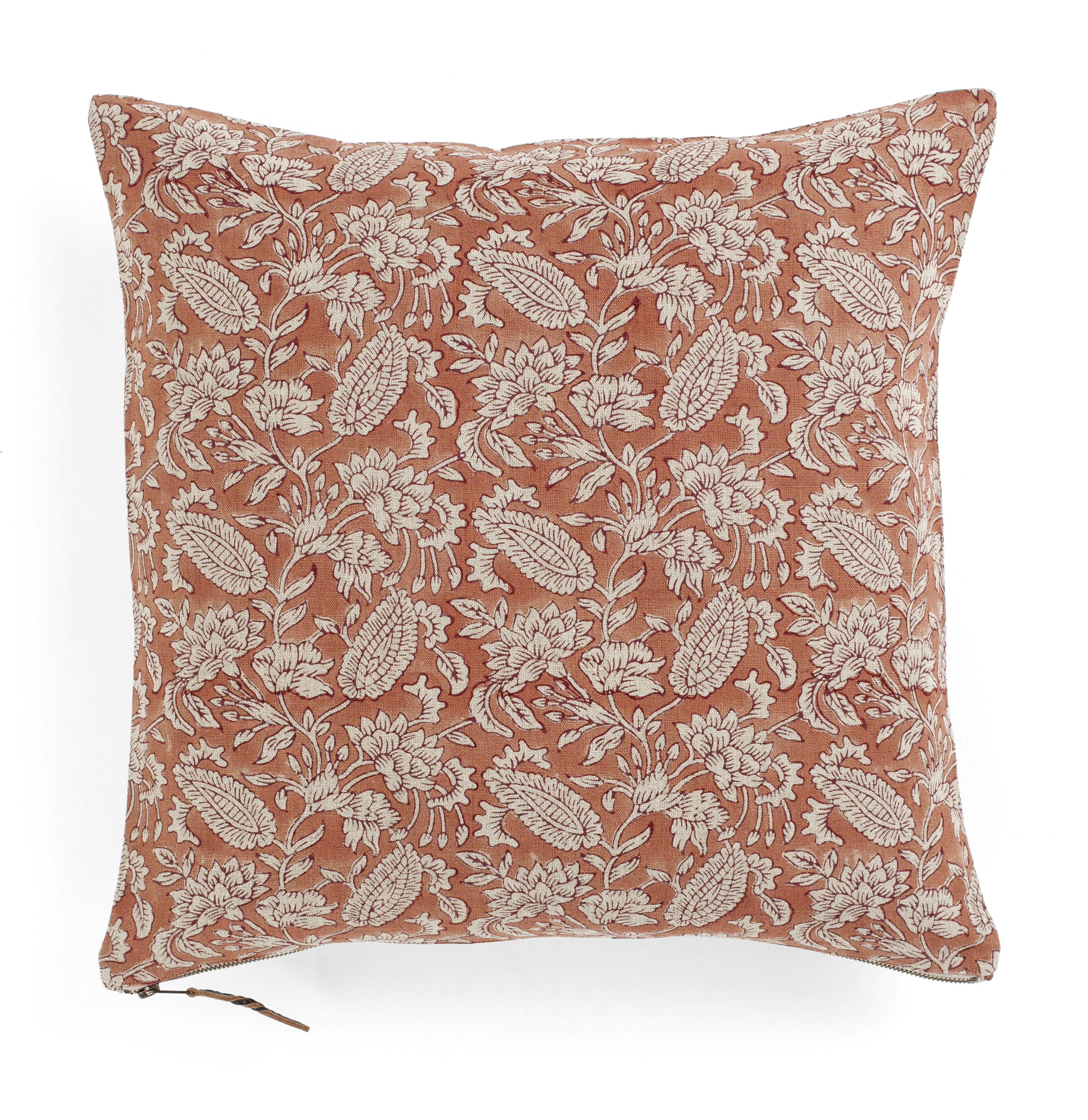 Linen cushion with Jodhpur print in Terracotta