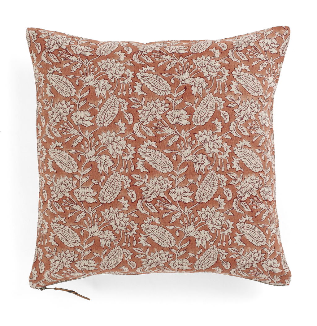 Linen cushion with Jodhpur print in Terracotta