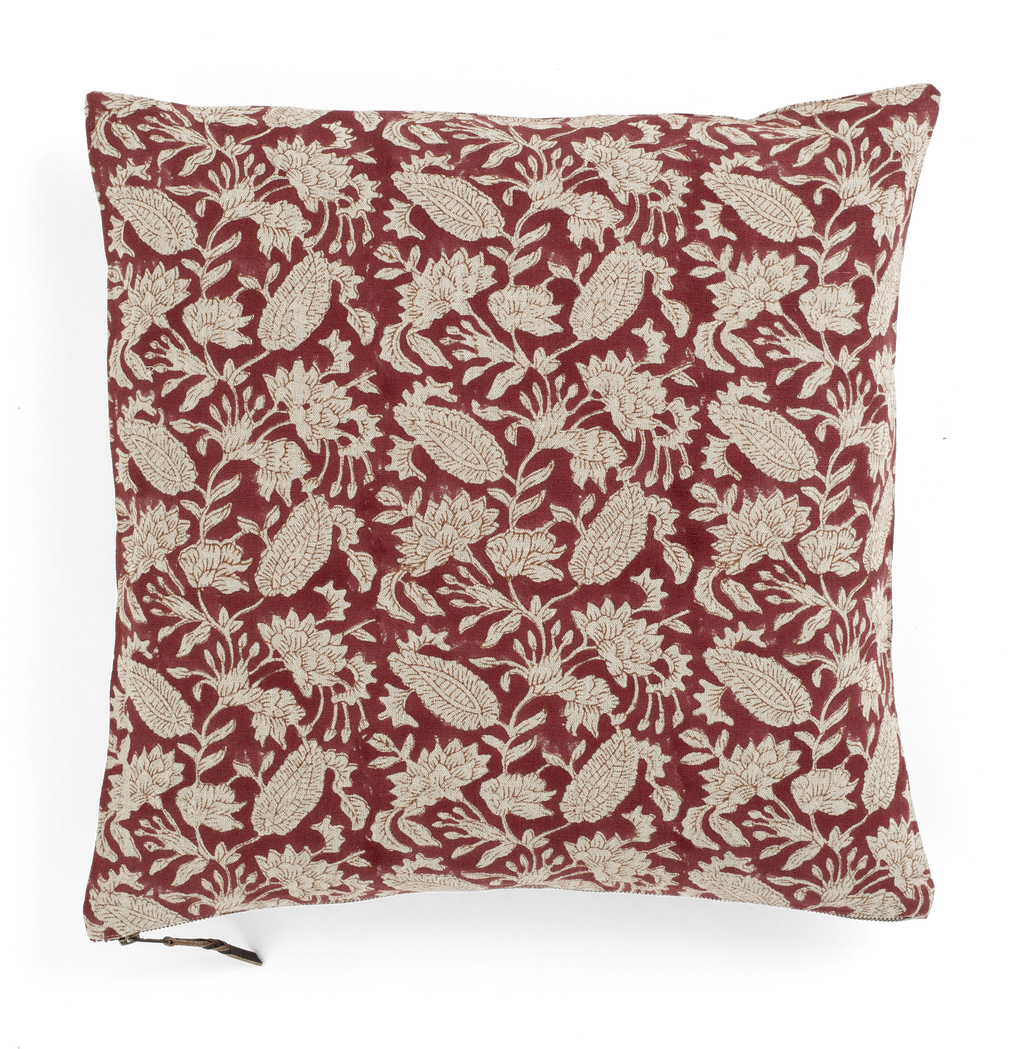 Linen cushion with Jodhpur print in Red