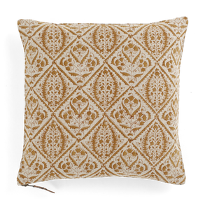 Linen cushion with Jaipur print in Ochre