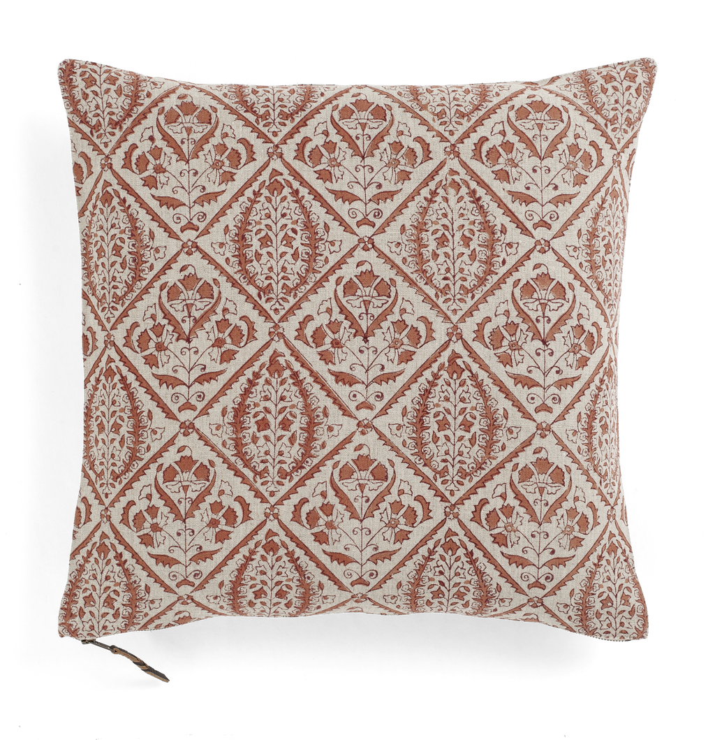 Linen cushion with Jaipur print in Terracotta