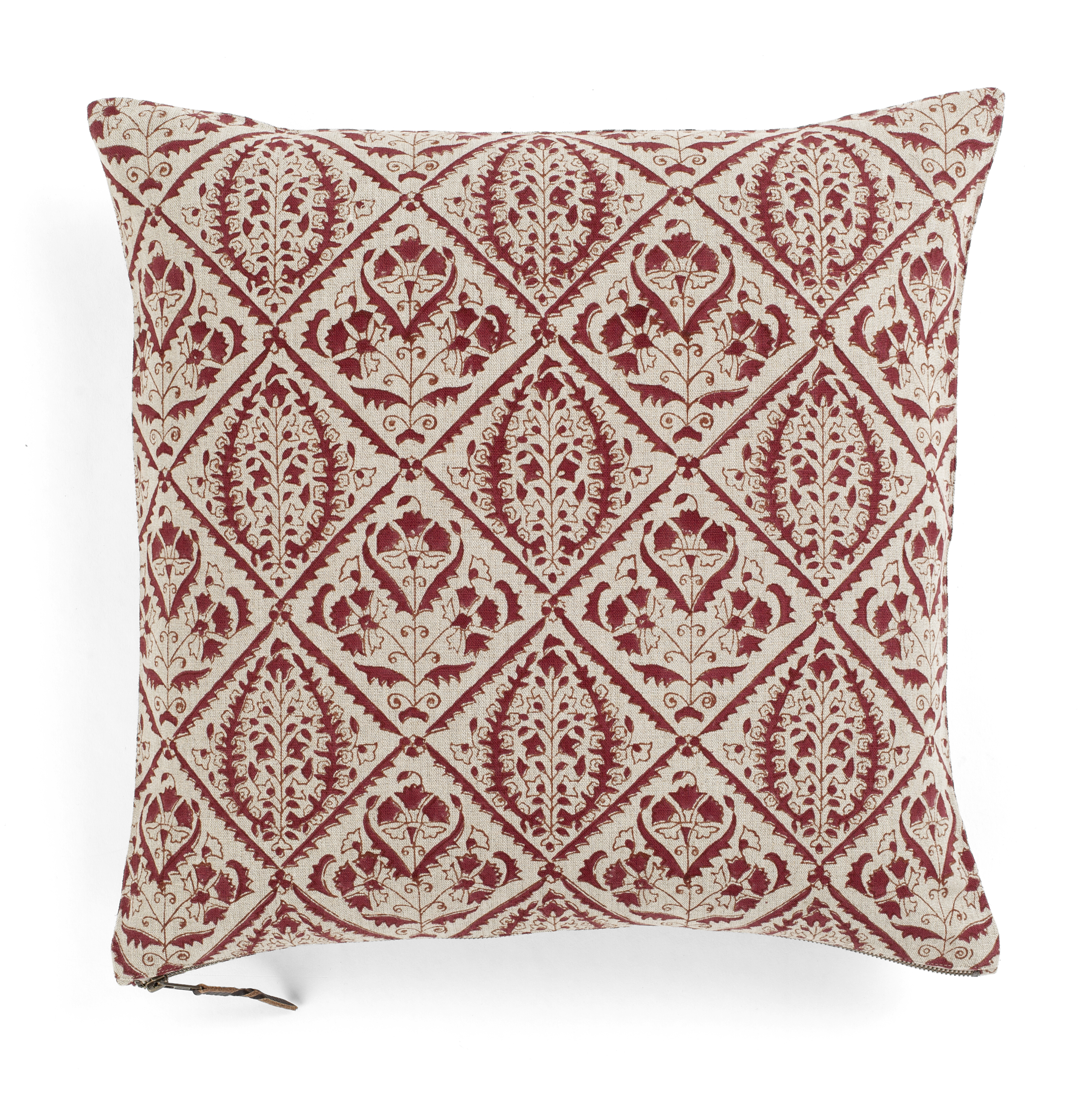 Linen cushion with Jaipur print in Red