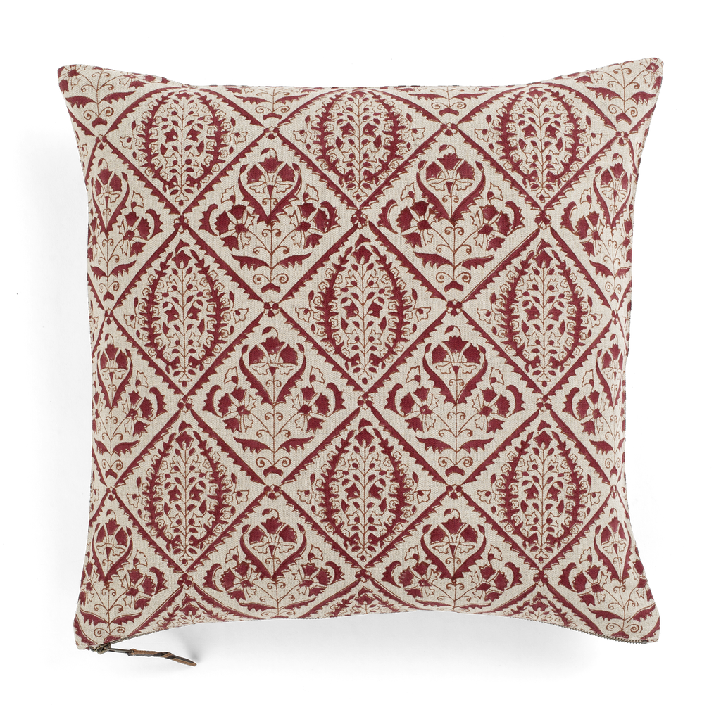 Linen cushion with Jaipur print in Red