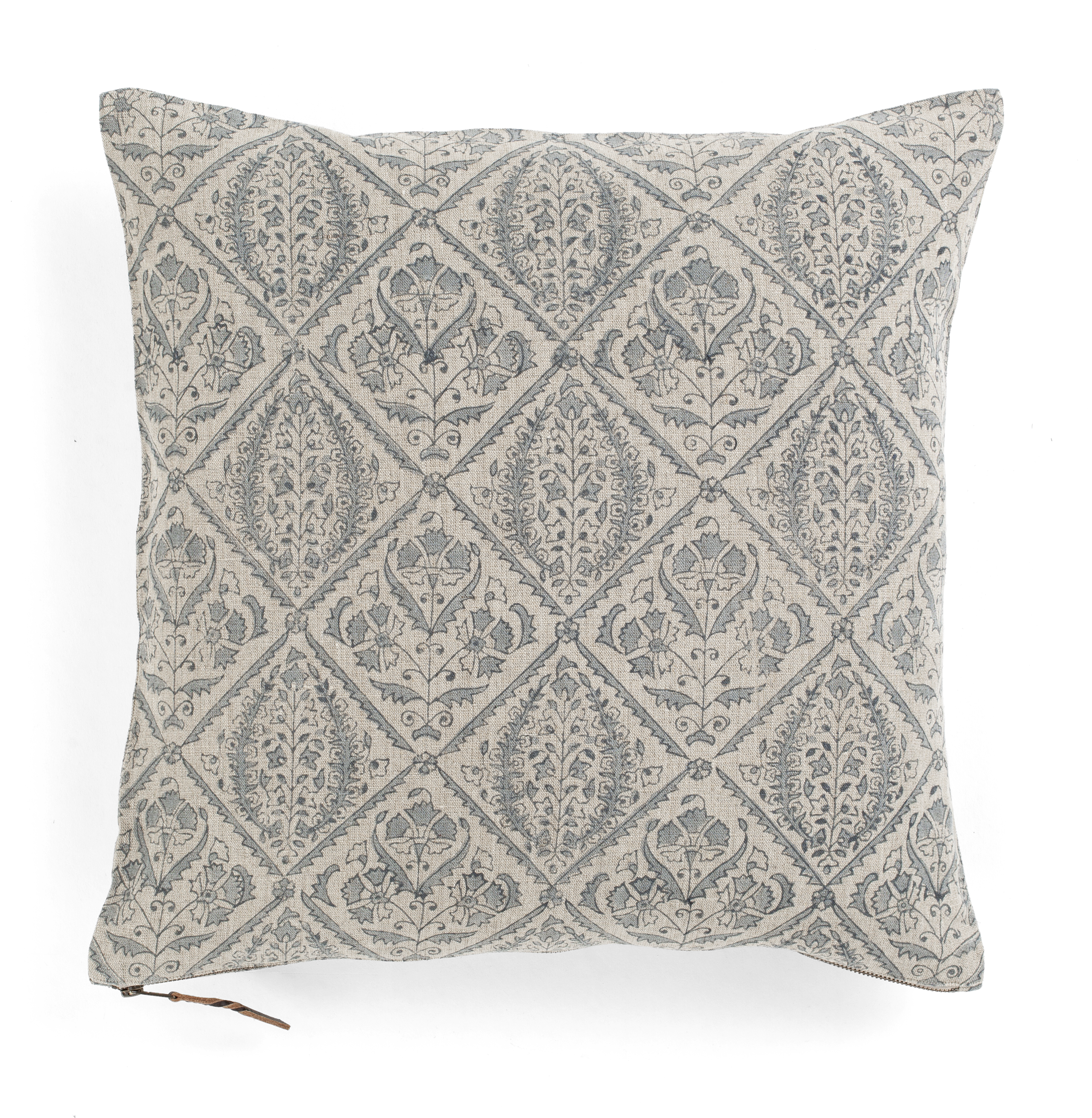 Linen cushion with Jaipur print in Dusty Blue