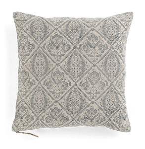 Linen cushion with Jaipur print in Dusty Blue