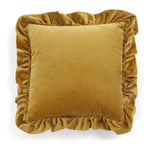 Velvet Cushion with ruffle in Ochre