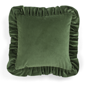 Velvet Cushion with ruffle in Green