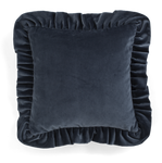 Velvet Cushion with ruffle in Denim Blue