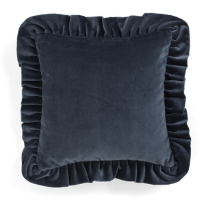 Velvet Cushion with ruffle in Denim Blue