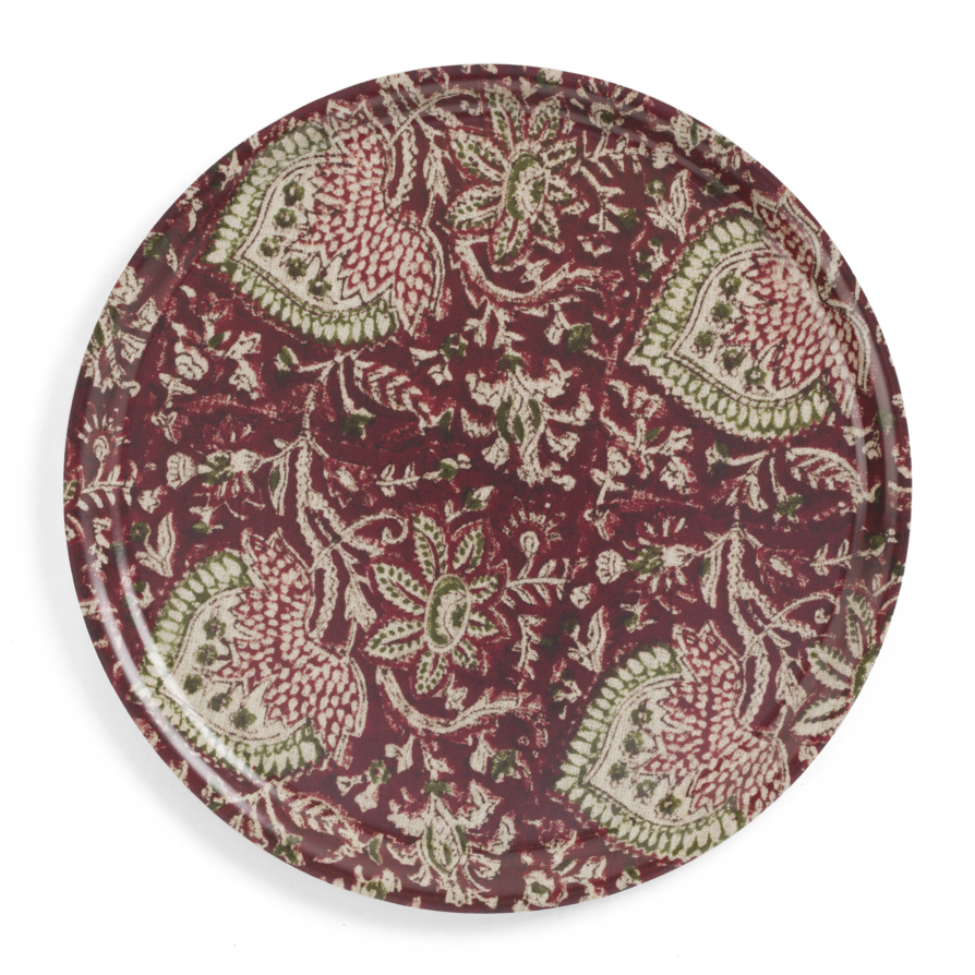 Round Tray with Oriental print in Red