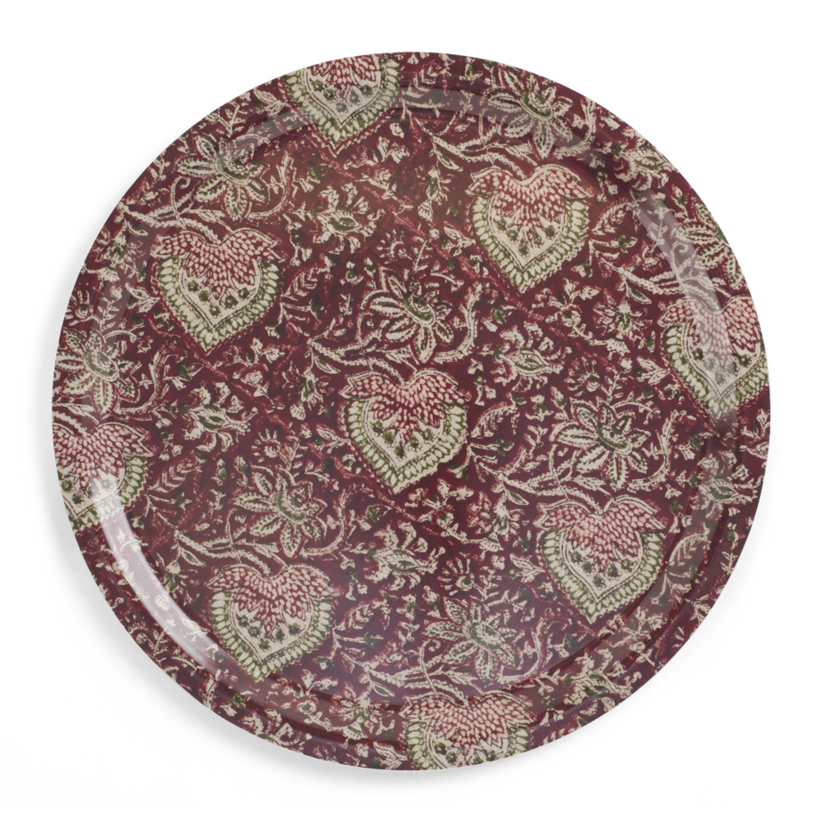 Round Tray with Oriental print in Red