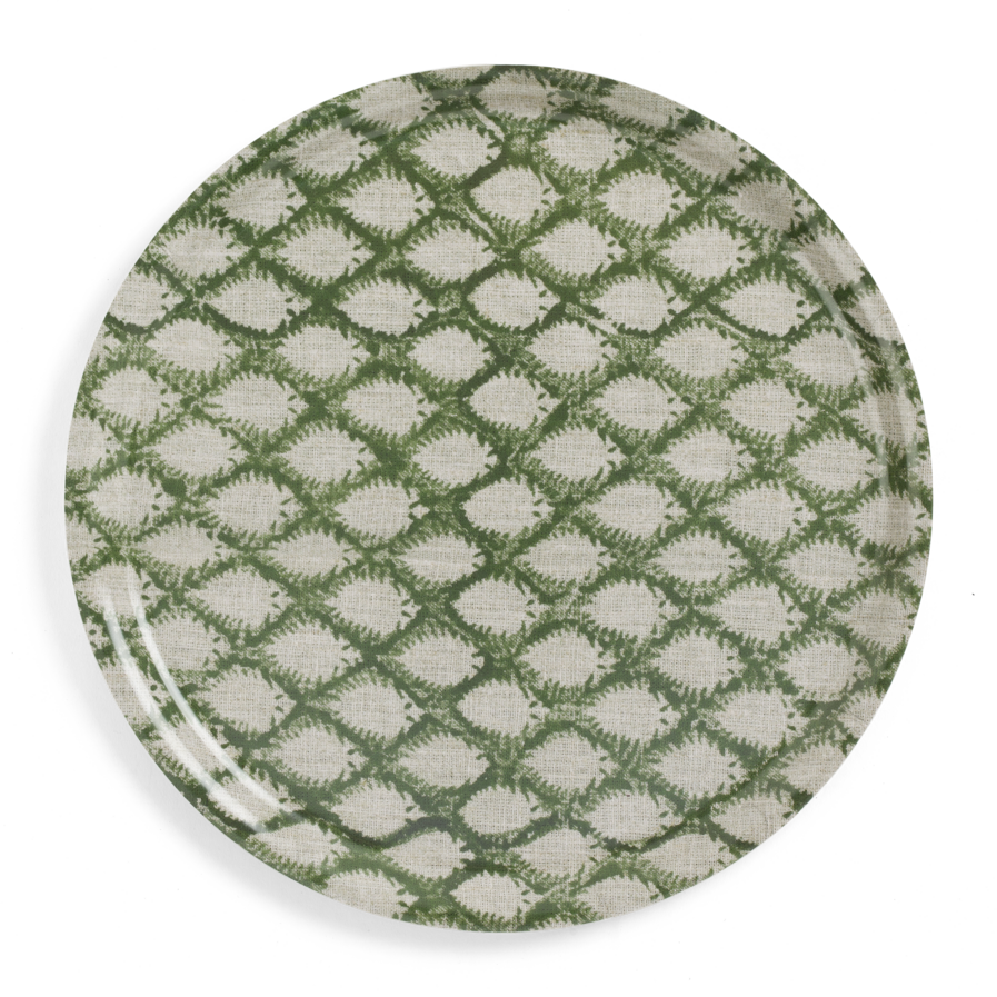 Round Tray with Cypress print in Green