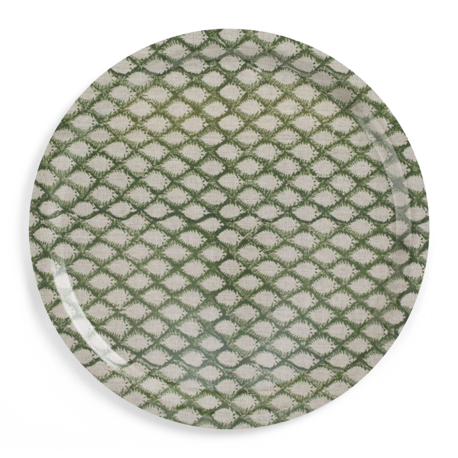 Round Tray with Cypress print in Green